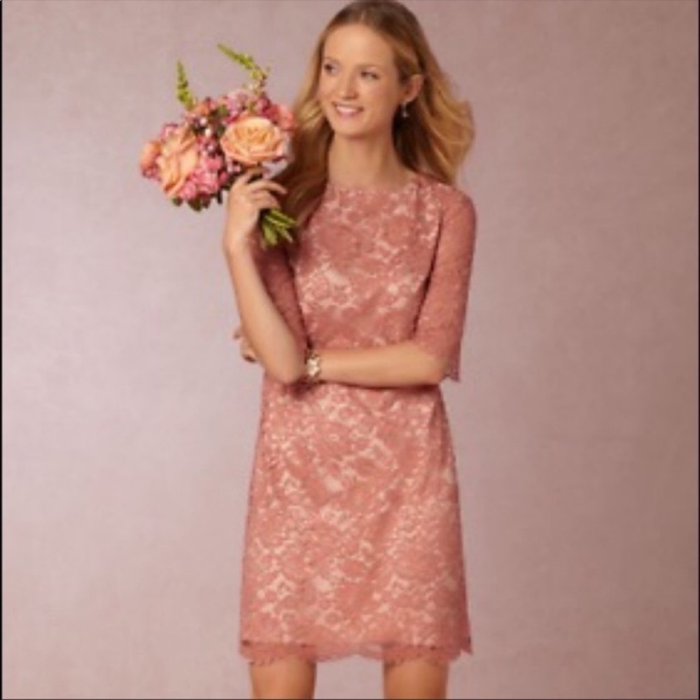 Anthropologie BHLDN Hitherto Pink Lace Overlay Dress Size 2
